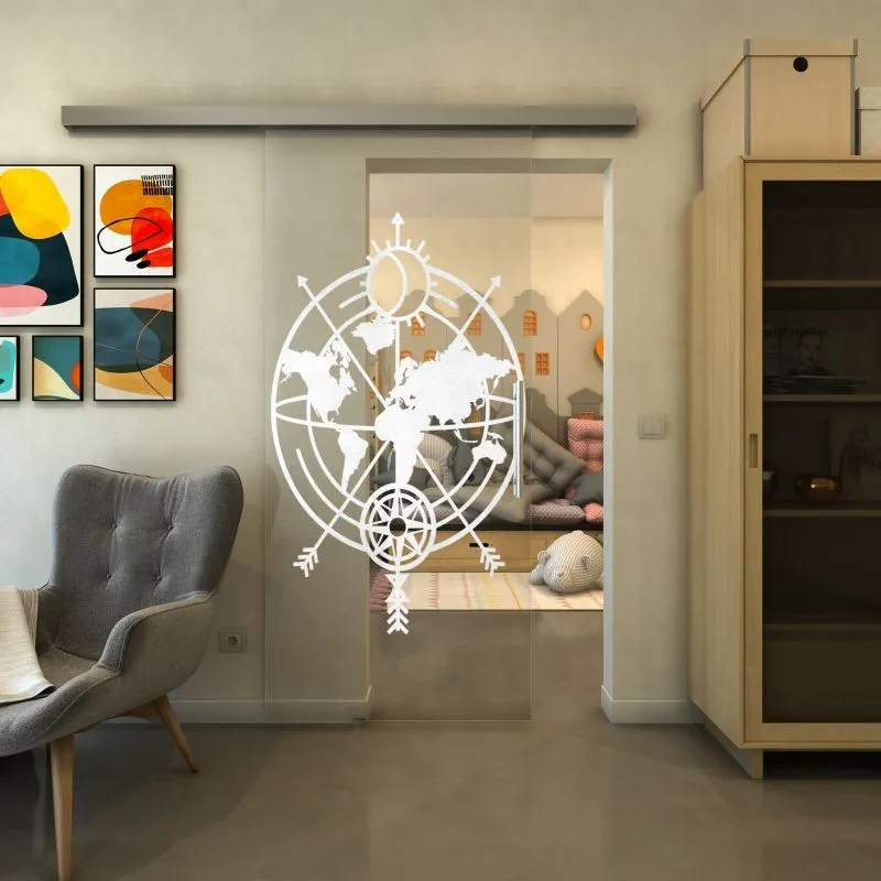 Glasschiebetür SLIM-LINE - Fineprint Modell 127 Weiss auf Klarglas