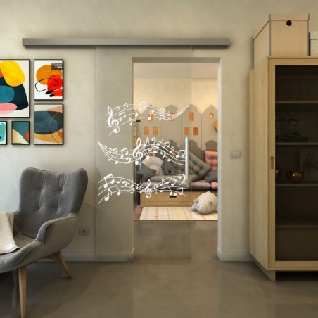 Glasschiebetür SLIM-LINE - Fineprint Model 128 Weiss auf Klarglas