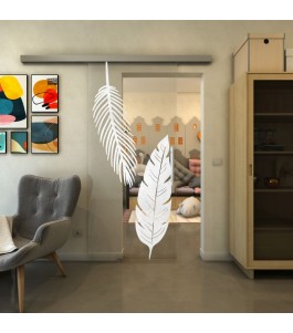 Glasschiebetür SLIM-LINE - Fineprint Model 129 Weiss auf Klarglas