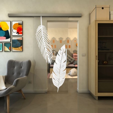 Glasschiebetür SLIM-LINE - Fineprint Model 129 Weiss auf Klarglas
