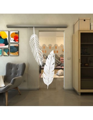 Glasschiebetür SLIM-LINE - Fineprint Model 129 Weiss auf Klarglas