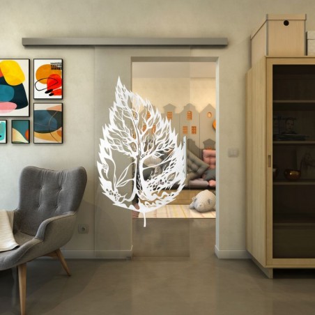 Glasschiebetür SLIM-LINE - Fineprint Model 130 Weiss auf Klarglas
