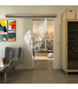 Glasschiebetür SLIM-LINE - Fineprint Model 131 Weiss auf Klarglas