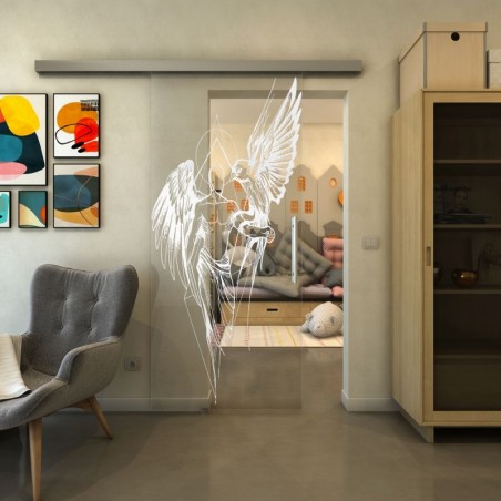 Glasschiebetür SLIM-LINE - Fineprint Model 131 Weiss auf Klarglas