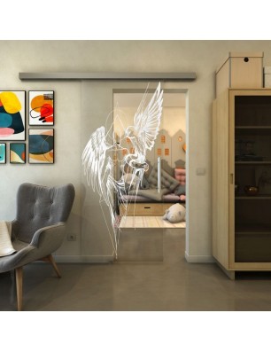 Glasschiebetür SLIM-LINE - Fineprint Model 131 Weiss auf Klarglas