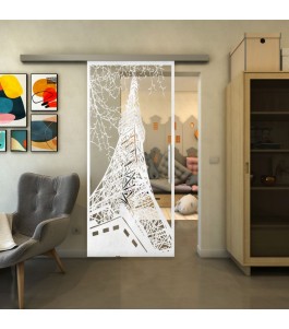 Glasschiebetür SLIM-LINE - Fineprint Model 132 Weiss auf Klarglas