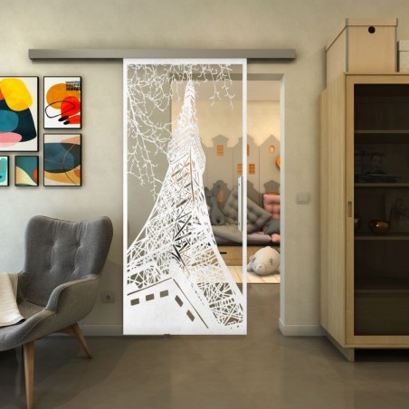 Glasschiebetür SLIM-LINE - Fineprint Model 132 Weiss auf Klarglas