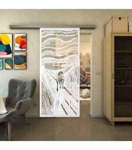 Glasschiebetür SLIM-LINE - Fineprint Model 133 Weiss auf Klarglas