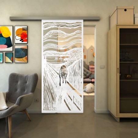 Glasschiebetür SLIM-LINE - Fineprint Model 133 Weiss auf Klarglas