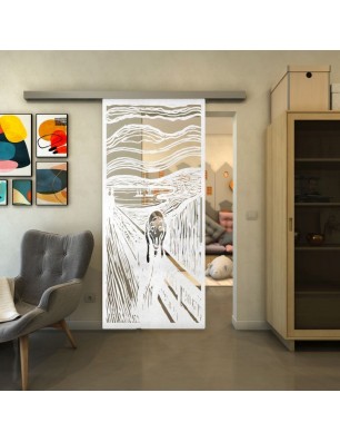 Glasschiebetür SLIM-LINE - Fineprint Model 133 Weiss auf Klarglas