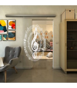 Glasschiebetür SLIM-LINE - Fineprint Model 134 Weiss auf Klarglas