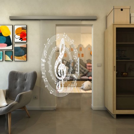 Glasschiebetür SLIM-LINE - Fineprint Model 134 Weiss auf Klarglas