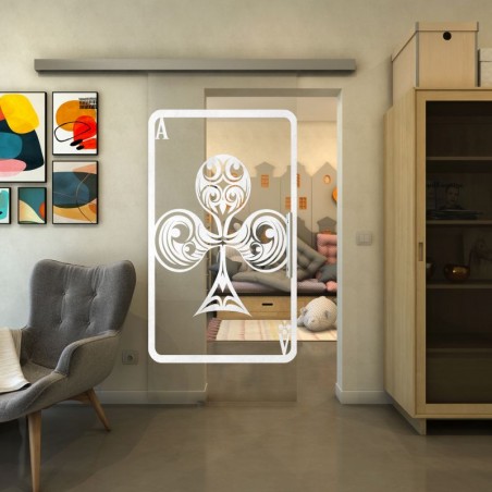 Glasschiebetür SLIM-LINE - Fineprint Model 135 Weiss auf Klarglas