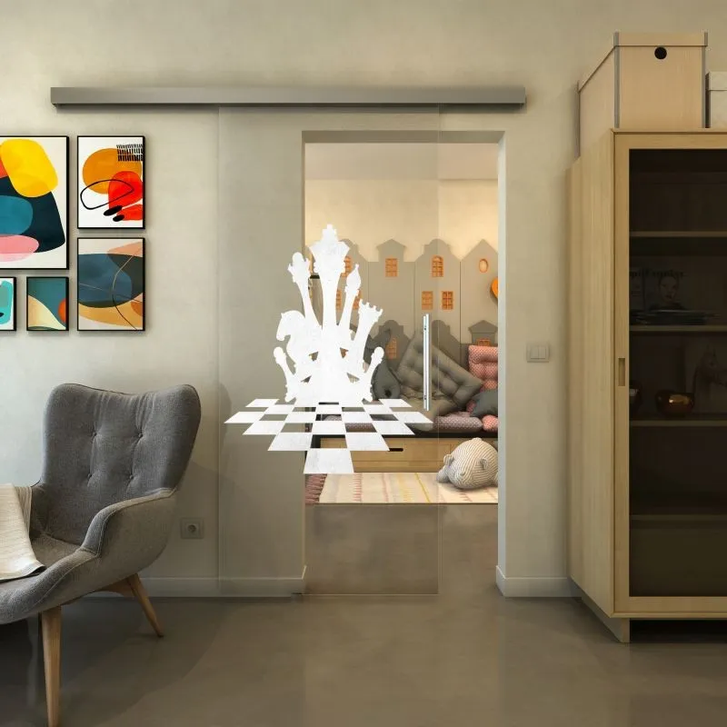 Glasschiebetür SLIM-LINE - Fineprint Modell 136 Weiss auf Klarglas