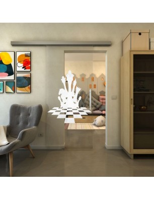 Glasschiebetür SLIM-LINE - Fineprint Model 136 Weiss auf Klarglas