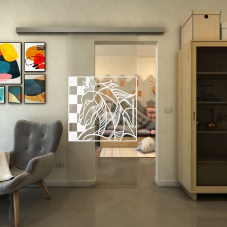 Glasschiebetür SLIM-LINE - Fineprint Model 137 Weiss auf Klarglas