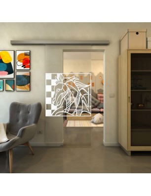 Glasschiebetür SLIM-LINE - Fineprint Model 137 Weiss auf Klarglas