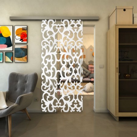 Glasschiebetür SLIM-LINE - Fineprint Model 139 Weiss auf Klarglas