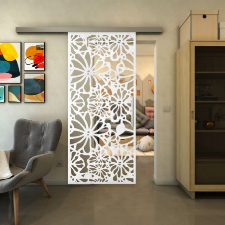 Glasschiebetür SLIM-LINE - Fineprint Model 145 Weiss auf Klarglas