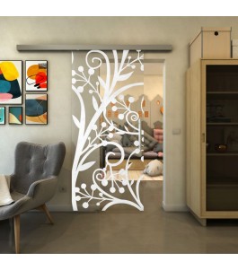 Glasschiebetür SLIM-LINE - Fineprint Model 146 Weiss auf Klarglas