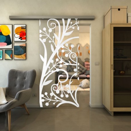 Glasschiebetür SLIM-LINE - Fineprint Model 146 Weiss auf Klarglas