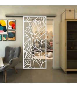 Glasschiebetür SLIM-LINE - Fineprint Model 148 Weiss auf Klarglas