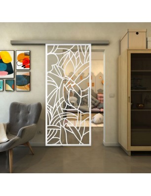 Glasschiebetür SLIM-LINE - Fineprint Model 148 Weiss auf Klarglas