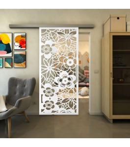 Glasschiebetür SLIM-LINE - Fineprint Model 149 Weiss auf Klarglas