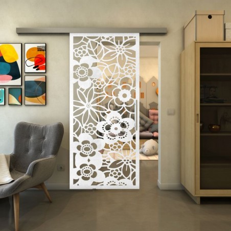 Glasschiebetür SLIM-LINE - Fineprint Model 149 Weiss auf Klarglas