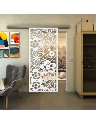 Glasschiebetür SLIM-LINE - Fineprint Model 149 Weiss auf Klarglas