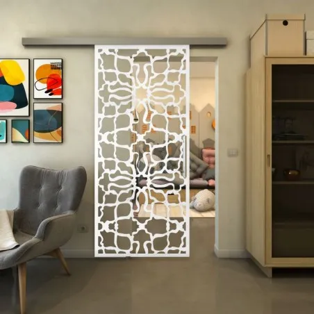 Glasschiebetür SLIM-LINE - Fineprint Model 150 Weiss auf Klarglas