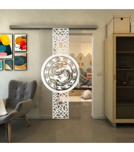 Glasschiebetür SLIM-LINE - Fineprint Model 151 Weiss auf Klarglas