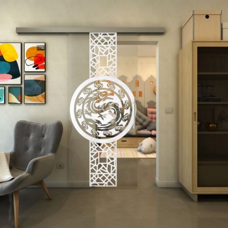 Glasschiebetür SLIM-LINE - Fineprint Model 151 Weiss auf Klarglas