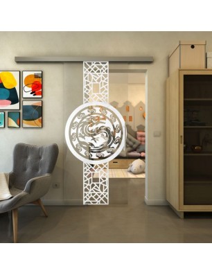 Glasschiebetür SLIM-LINE - Fineprint Model 151 Weiss auf Klarglas
