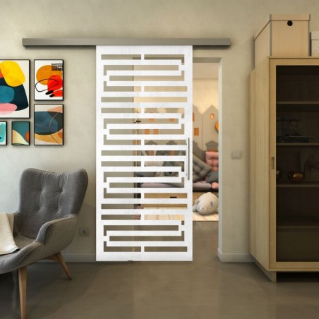 Glasschiebetür SLIM-LINE - Fineprint Model 153 Weiss auf Klarglas