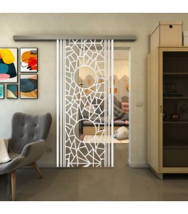 Glasschiebetür SLIM-LINE - Fineprint Model 154 Weiss auf Klarglas
