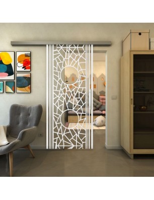Glasschiebetür SLIM-LINE - Fineprint Model 154 Weiss auf Klarglas