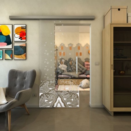 Glasschiebetür SLIM-LINE - Fineprint Model 155 Weiss auf Klarglas