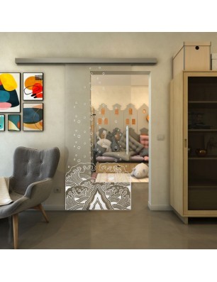 Glasschiebetür SLIM-LINE - Fineprint Model 155 Weiss auf Klarglas