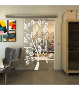 Glasschiebetür SLIM-LINE - Fineprint Model 159 Weiss auf Klarglas