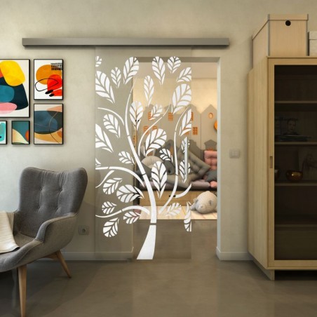 Glasschiebetür SLIM-LINE - Fineprint Model 159 Weiss auf Klarglas