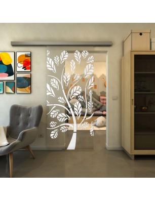 Glasschiebetür SLIM-LINE - Fineprint Model 159 Weiss auf Klarglas
