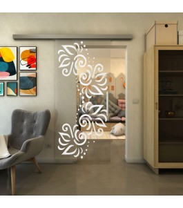 Glasschiebetür SLIM-LINE - Fineprint Model 163 Weiss auf Klarglas