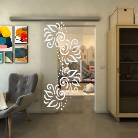 Glasschiebetür SLIM-LINE - Fineprint Model 163 Weiss auf Klarglas