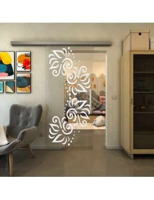 Glasschiebetür SLIM-LINE - Fineprint Model 163 Weiss auf Klarglas