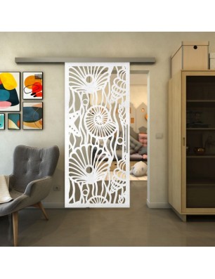 Glasschiebetür SLIM-LINE - Fineprint Model 165 Weiss auf Klarglas