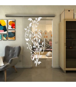 Glasschiebetür SLIM-LINE - Fineprint Model 166 Weiss auf Klarglas