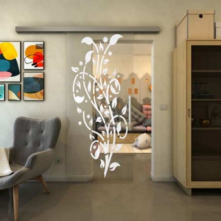 Glasschiebetür SLIM-LINE - Fineprint Model 166 Weiss auf Klarglas