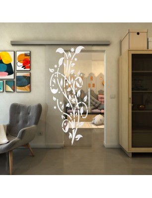 Glasschiebetür SLIM-LINE - Fineprint Model 166 Weiss auf Klarglas