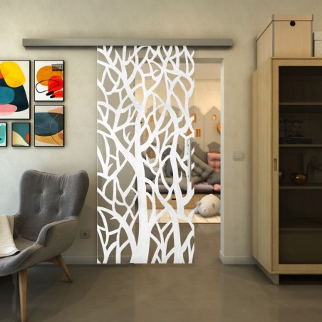 Glasschiebetür SLIM-LINE - Fineprint Model 167 Weiss auf Klarglas